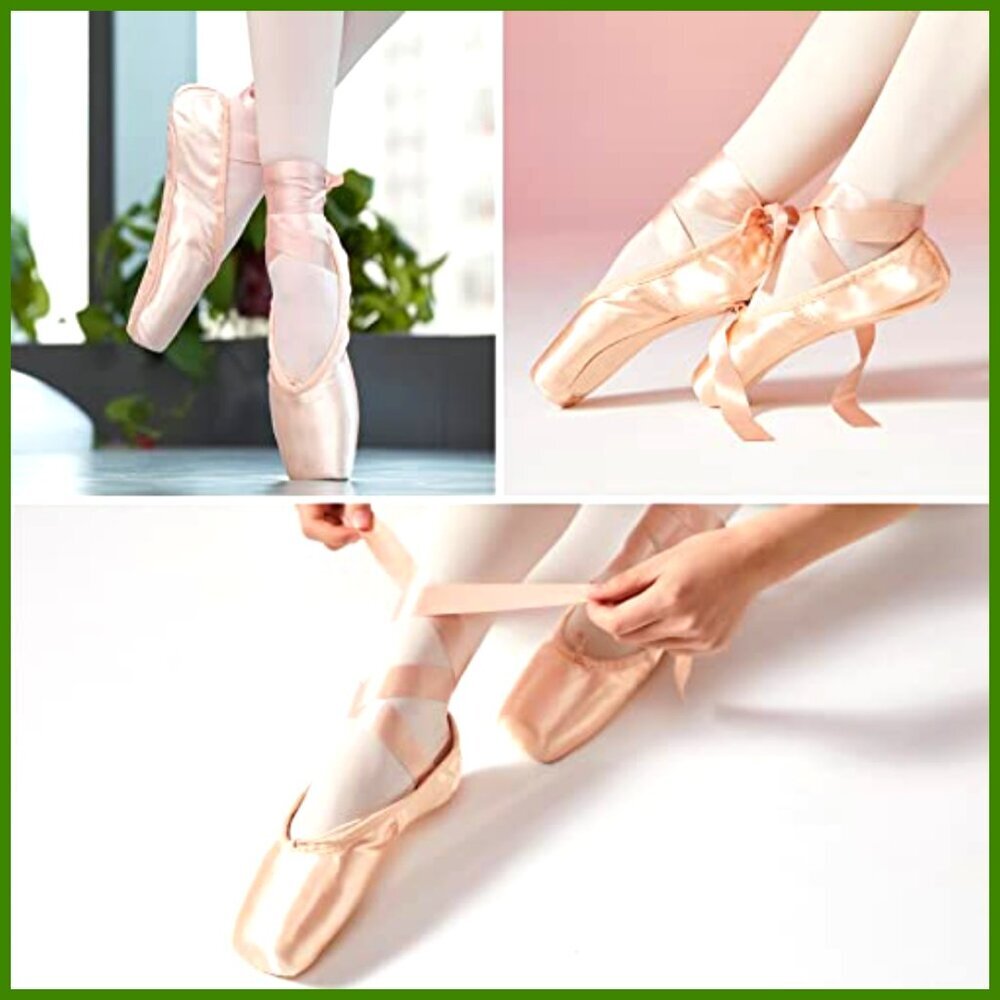 Satin Pointe Shoes Professional Ballet Dance Shoes with Ribbon - Picture 2 of 7
